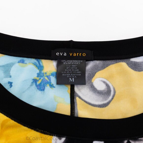 Eva Varro Floral Asymmetric Tunic M Top Yellow Stretch Boho Artsy Flowy Holiday - Picture 4 of 9